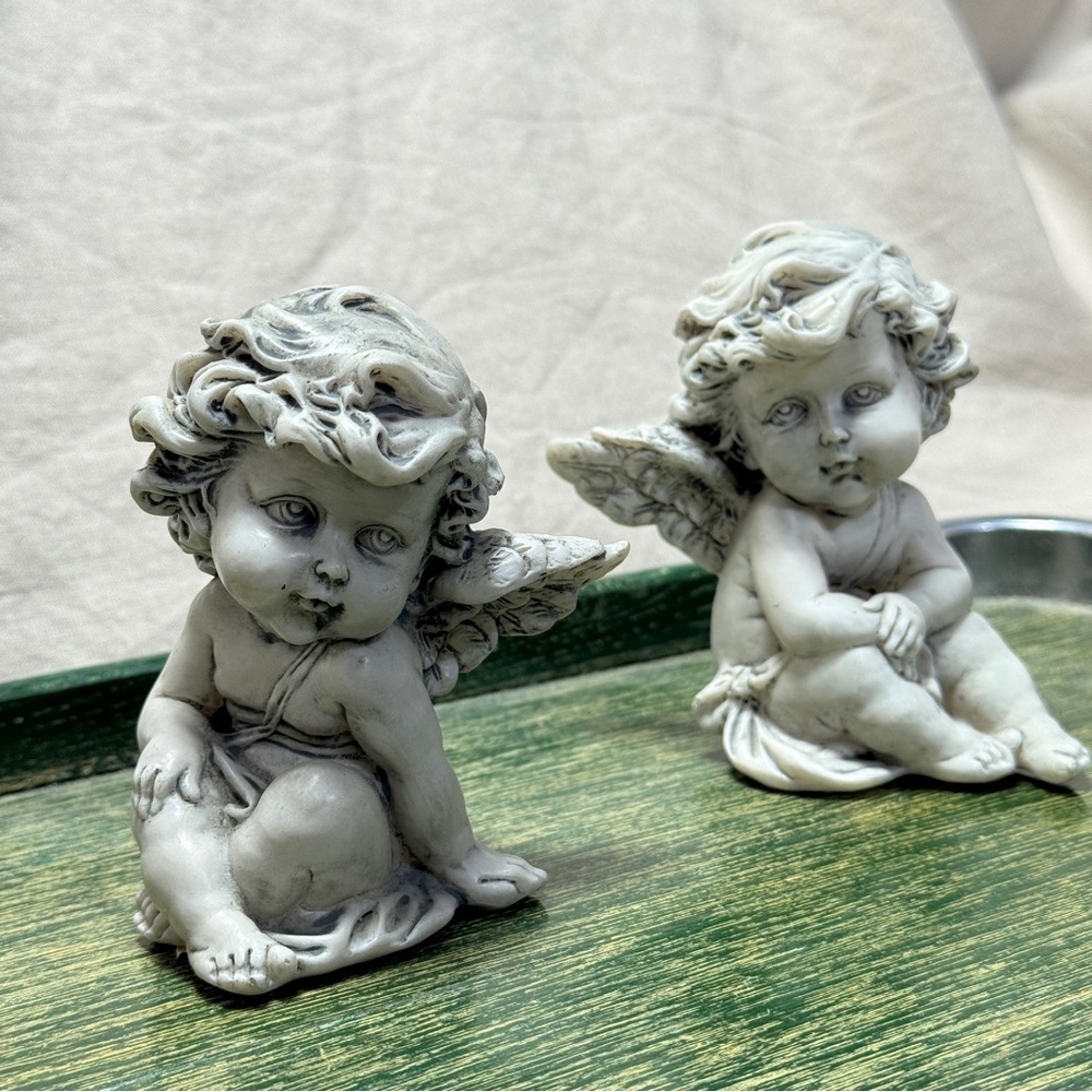 VINTAGE Ganz Angel Cherub Figurines Pair, White Resin